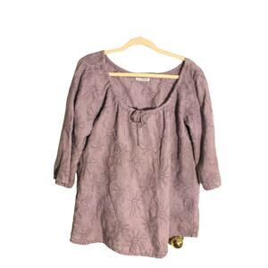 Russ Berens Malibu 100% Linen Embroidered Lavender Popover Blouse sz M